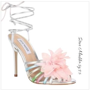 Steve Madden Jolisa Multicolor Metallic Flower Ankle Wrap Stiletto Sandals 8.5